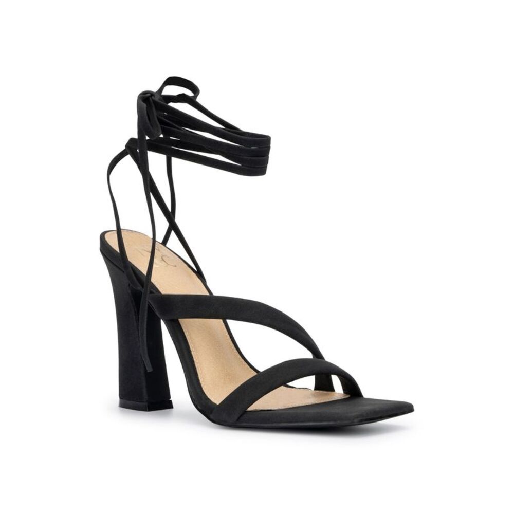 NY COLLECTION Womens Black Ankle Tie Ines Toe Block Heel Heeled Sandal 7.5
